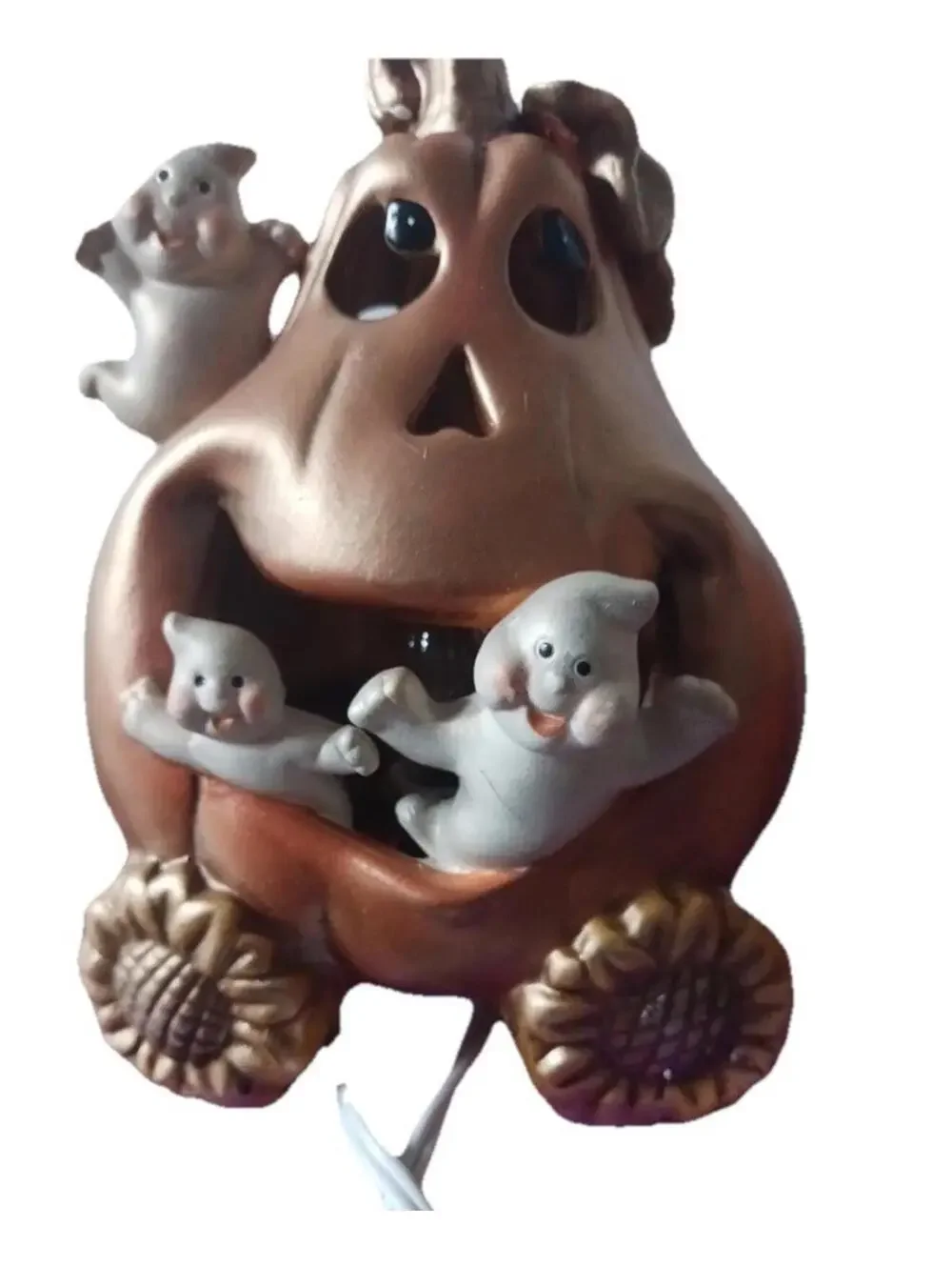 Light Up Halloween Pumpkin Train Décor Set with Ghosts and Black Cat